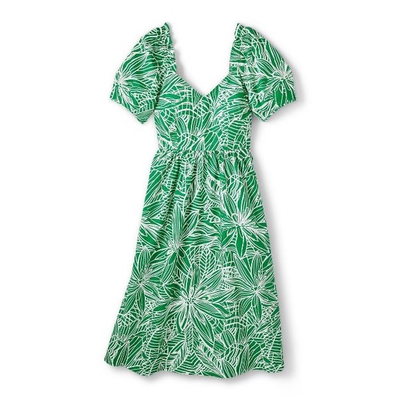 🌿 NWT! Floral Print Puff Sleeve Tie-Back Dress - Tabitha Brown for Target Green - Picture 9 of 10